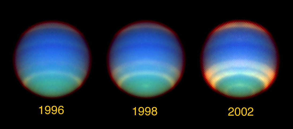 Caption: A time series of images of the planet Neptune taken by the Hubble 
