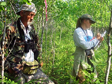 Photo of researchers in the woods.