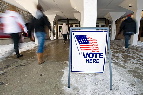 Photo of students entering polling station