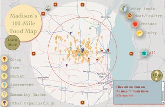 Screen capture from 100-Mile Diet Map Web site