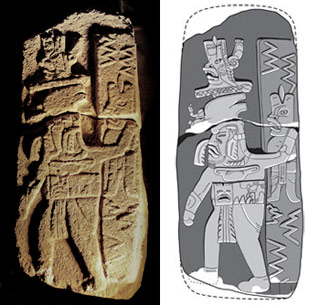 Recently discovered 3,000-year-old Olmec-style stone monument from Ojo de Agua. Photo: John Hodgson; Drawing: Kisslan Chan and John Clark, New World Archaeological Foundation
