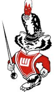 Graphic: cartoon Bucky Badger in band uniform