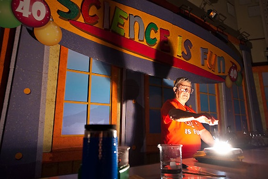 Photo: Bassam Shakhashiri doing science demonstration