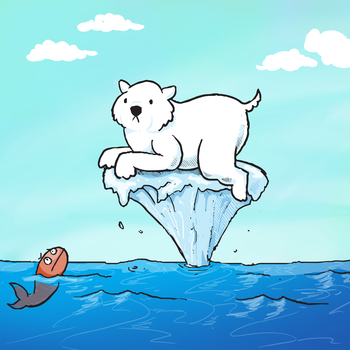Photo: Cartoon polar bear on iceberg