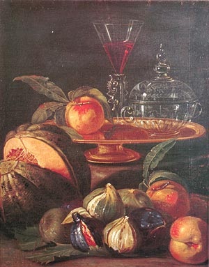 ’Vases, Glass, and Fruit’
