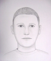 Image: an artist's rendering of the suspect.