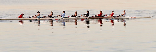 Photo: Crew team rowing on lake