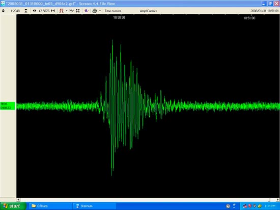 Seismograph from ice quake