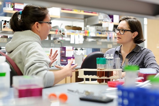 Photo: Audrey Gasch with student in lab