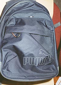 Photo of the grey Puma backpack believed to be worn by the person responsible for stabbing Joel Marino.