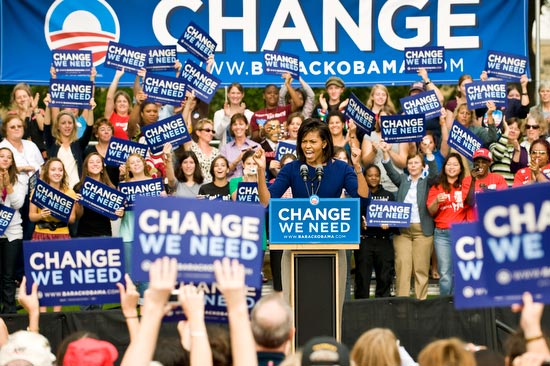 Photo of Michelle Obama during campaign event on campus