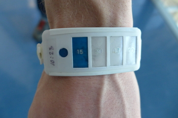 Photo: Disposable timer on nurse’s wrist