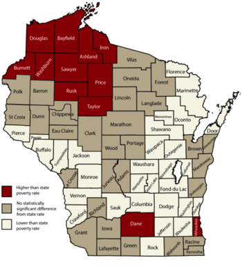Map of poverty in Wisconsin counties