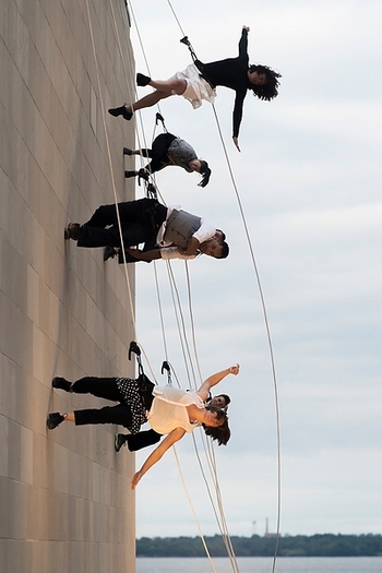 Photo: BANDALOOP practicing on Union Theater wall